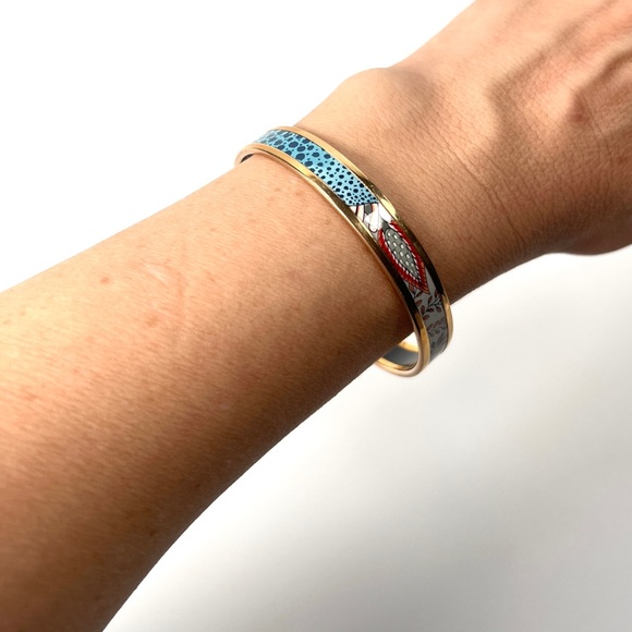 Hermès Thin Rose Gold Printed Enamel Bangle Blue Leopard - Picture 2 of 5